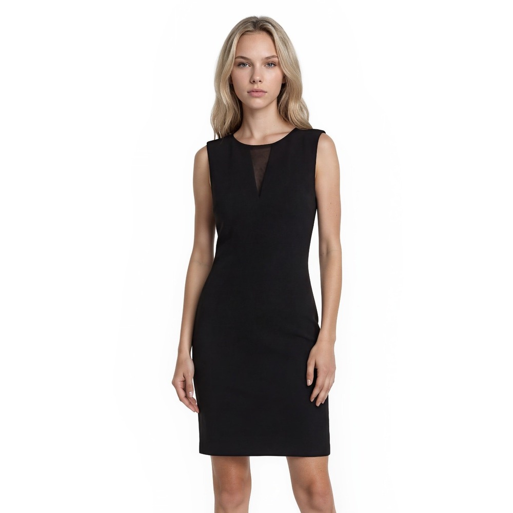 New Vince Camuto Classic Black Sheath Dress Women's Size 14 Sleeveless Mesh
